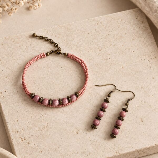 Sieradenset Oudroze – armband & oorbellen
